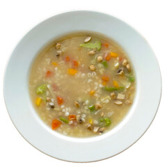 Bowl of vegetable soup with barley