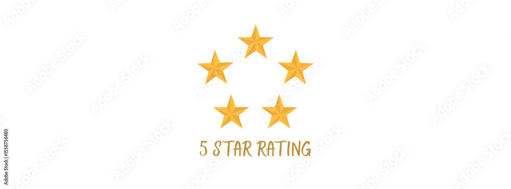 Fototapete five golden stars arranged in a pentagon shape with the text five star rating below isolated on tran