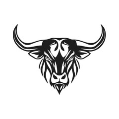Bull head tribal style horned animal design aggressive expression, tribal bull, horned animal, bull face, vector silhouette	