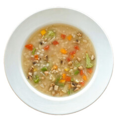 Bowl of vegetable soup with barley