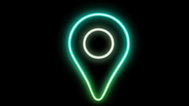 Exploring neon sign designs in a dark urban environment featuring a glowing location marker