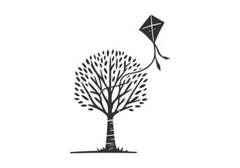 Flying Kite hand drawn sketch vector illustration