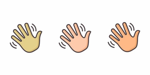 hands waving icon. vector illustration Waving hand icons, set of waving handd in various skin tones, emoji greeting, bye bye hand waving, paying attention, emoji, icon hand wave