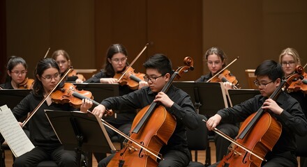 Young Orchestra Performing on Stage