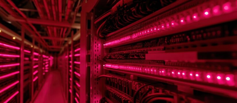 Abstract red digital background with binary code and light effects for a modern technology design