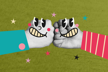 Composite poster art 3d image collage of business people hands boom fist gesture approval deal...