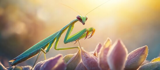 Green grasshopper on a leaf, a close-up macro of this nature insect, bug, and animal