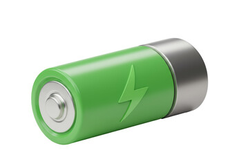 Isolated Green Battery with Lightning Bolt Symbol