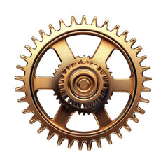 Intricate cogwheel gears machine steampunk mechanism golden digital 3D on transparent background