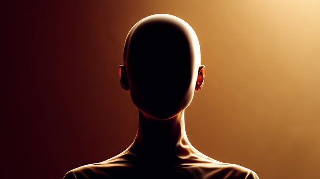 Figura humana sin rostro iluminada con luz dram&aacute;tica, silueta an&oacute;nima, Concepto abstracto de identidad y anonimato humano, cabeza y torso humano sin rasgos