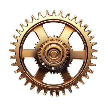 Intricate cogwheel gears machine steampunk mechanism golden digital 3D on transparent background