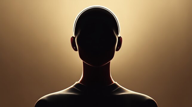 Figura humana sin rostro iluminada con luz dram&aacute;tica, silueta an&oacute;nima, Concepto abstracto de identidad y anonimato humano, cabeza y torso humano sin rasgos