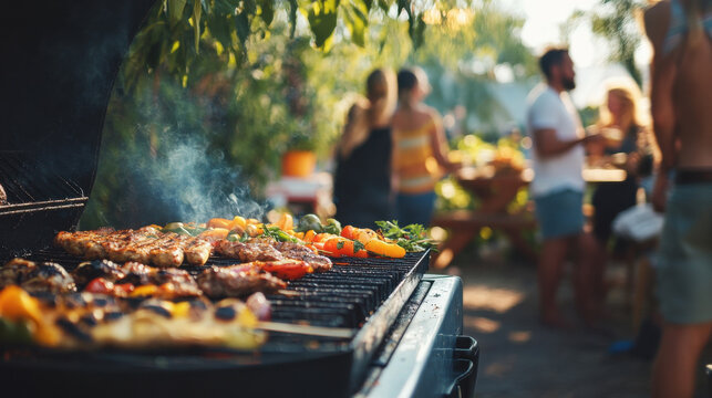 A community cookout with people grilling food, sharing recipes, and enjoying each other’s company in a relaxed, social environment. —ar 16:9 