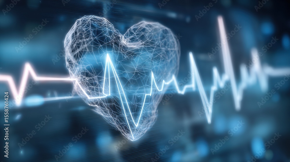 Poster Heart Monitor Screen Displayed Overlaid on Soft Abstract Background Illustrating Vital Signs and Health Metrics During a Digital Health Assessment