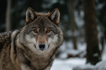 Fototapeta premium A photograph of an adult wolf in the forest