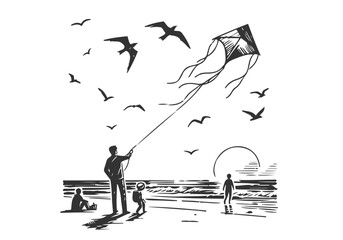 Flying Kite hand drawn sketch vector illustration