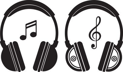 Audio Icon Set in Silhouette Style – Featuring Headphones and Sound Symbols.EPS/PNG/PHOTO