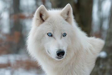 Obraz premium A photograph of an adult wolf in the forest