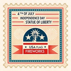High-resolution, premium-quality commemorative stamp design celebrating American Independence Day