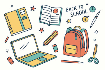 Back to School Vector Illustration Set with School Supplies and Learning Elements