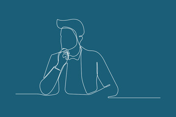 Businessman thinking one line art drawing. Vector illustration.