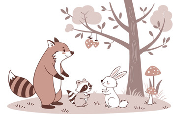 Soft Pastel Woodland Animal Nursery Collection Illustration for Baby and Children Designs