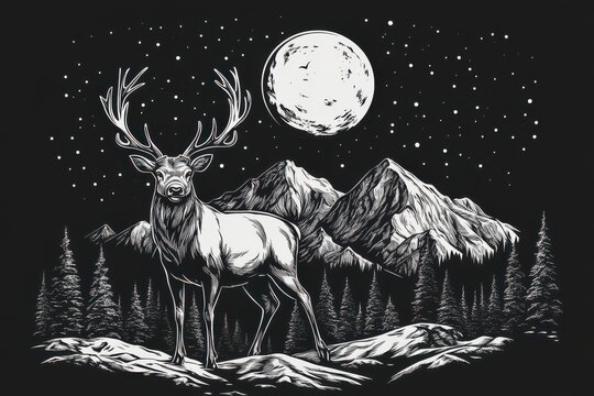 Black and white deer illustration perfect for laser engraving.