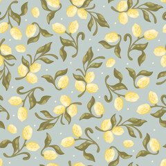 Mediterranean pattern with lemons.  Print in Sicilian style. Vector.