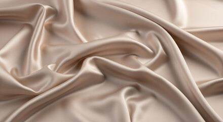 Fototapeta premium Luxurious Beige Silk Fabric Draped Texture Background