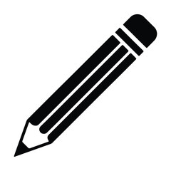 Simple black silhouette pencil icon with a sharpened tip and eraser on a white background