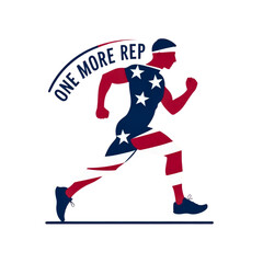 Obraz premium Fit american athlete running with the american flag design and motivational text one more rep