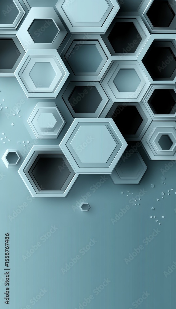 Poster dynamic blue futuristic hexagonal forms arranged seamlessly for technology concept background design