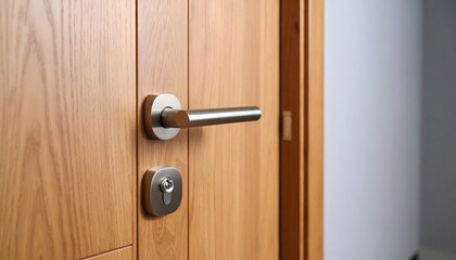 Obraz premium Close-up of a wooden door with a handle