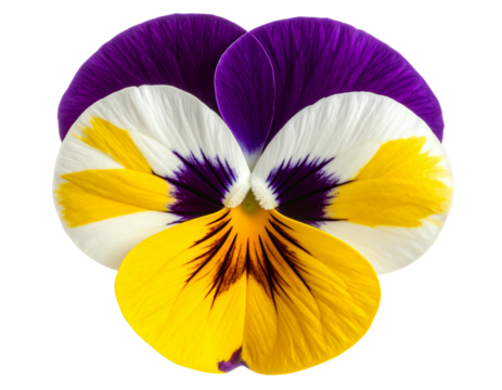 Multicolored viola blossom with detailed petals, transparent background PNG