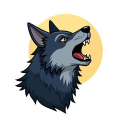 Howling Wolf Illustration against Yellow Background, Wildlife Symbolism