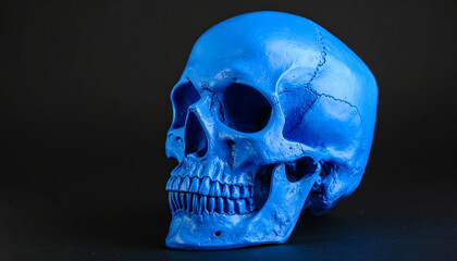 Obraz premium Human skull on blue background.
