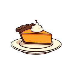 Slice of Pumpkin Pie with Whipped Cream on Plate, Thanksgiving Dessert Illustration