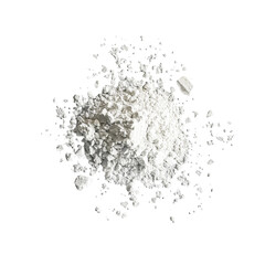 Fototapeta premium White powder pile isolated on black background scattered texture