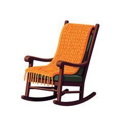 Rocking chair with orange knitted blanket, cozy home interior decor