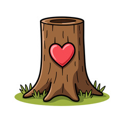 Heart-carved tree stump illustration, love and nature concept