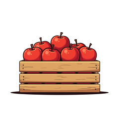 Wooden crate of red apples illustration, fresh fruit harvest concept