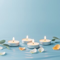 Serenity and Calmness with Lit Candles and Flower Petals on Surface