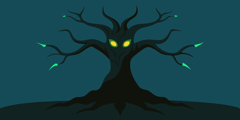 Spooky Halloween night with a tree, bats, and moonlit branches