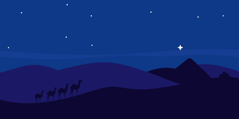 Fototapeta premium Moonlit night landscape with mountains, stars, and a dark forest silhouette