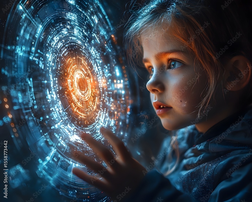 Aufkleber a child scientist activating a holographic portal to a parallel universe experiment