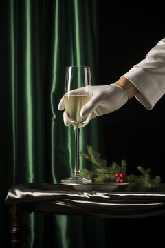 mayordomo sirviendo copa de champagne, servicio domestico de lujo fiesta privada de navidad, elegante fiesta navide&ntilde;a en la embajada, fiesta tem&aacute;tica a&ntilde;os 20 lujo, invitaci&oacute;n fiesta navide&ntilde;a exclusiva