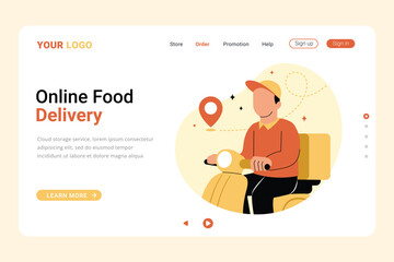 Online food delivery illustration on landing page concept