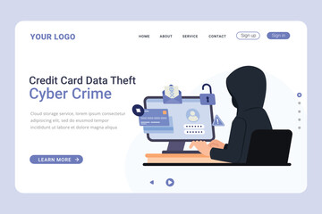 Cyber crime illustration for landing page. Credit card data theft illustration