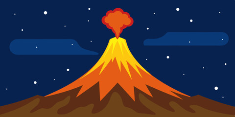 Night Eruption Majestic Volcano Illustration