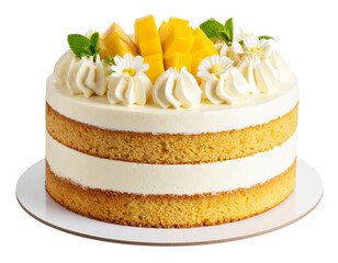 Mango Cream Layer Cake – Side Slice View with Whipped Topping PNG
